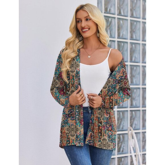 Women's Cardigan Sweaters Open Front Long Sleeve Thin Cardigans with Pockets - Picture 2 of 5